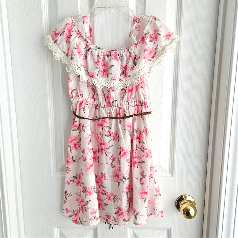 Girls Pink and White Floral Dress Size 6 Lavender Brand